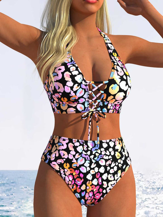 Damen Bikini-Set mit hoch tailliertem Schnitt und verspieltem Schnürdetail EB