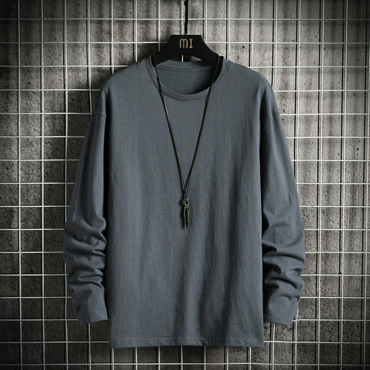 Herren nan lässiges Baumwoll-Basic-Langarmshirt mit Rundhals, Relaxed Fit und verstärkter Saumverarbeitung EB
