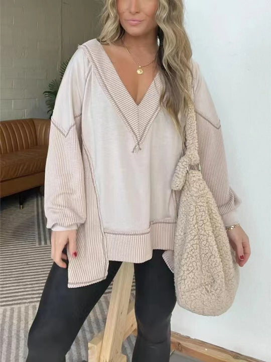 Damen Lässiger Pullover mit halbarm und V-Ausschnitt EB