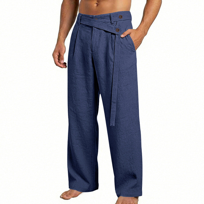 Herren nan weite Leinenhose mit Wickelbund, hoher Taille und legerem Bein EB