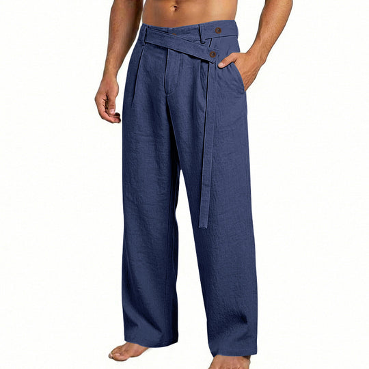 Herren nan weite Leinenhose mit Wickelbund, hoher Taille und legerem Bein EB