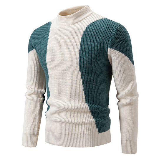 Herren nan gerippter Feinstrickpullover mit Stehkragen und kontrast-Blockdesign EB