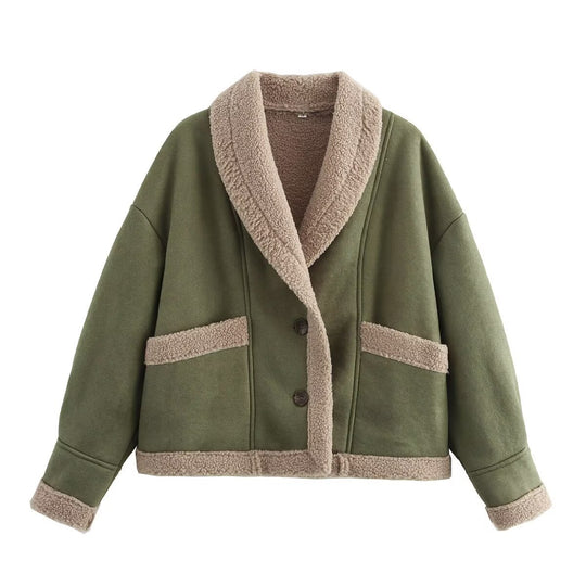 Damen Lässig geschnittene Stylische Jacket mit wärmendem Teddyfutter EB