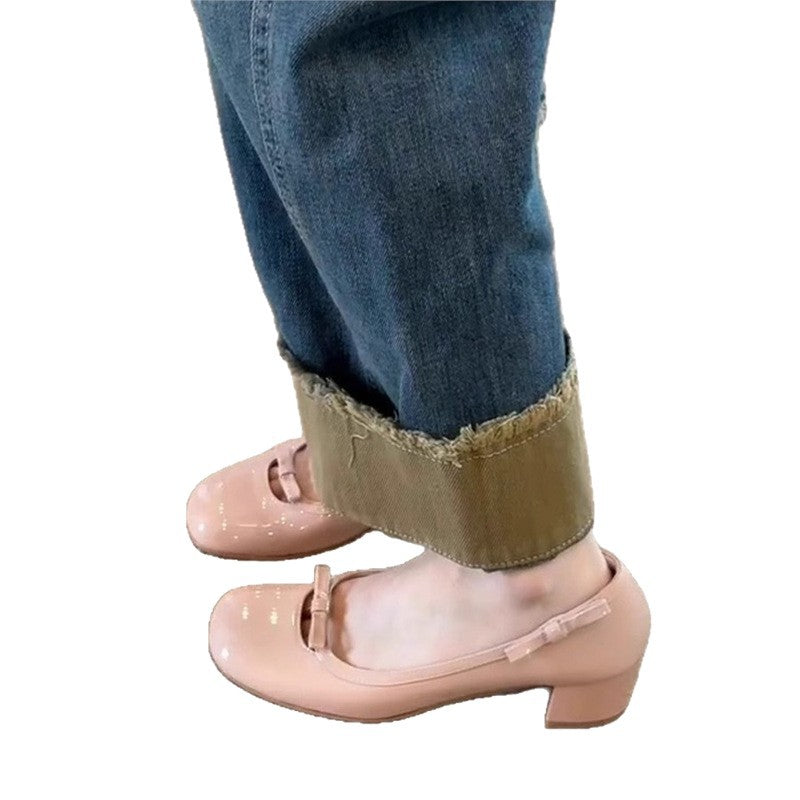 Damen Ballerinas mit komfortablem Blockabsatz und floraler Schnallenverzierung EB