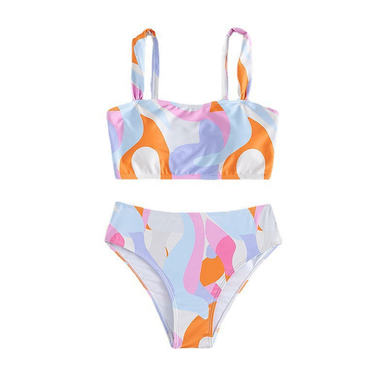 Damen Bikini-Set mit modernem geometrischem Design und hohem Taillenslip EB