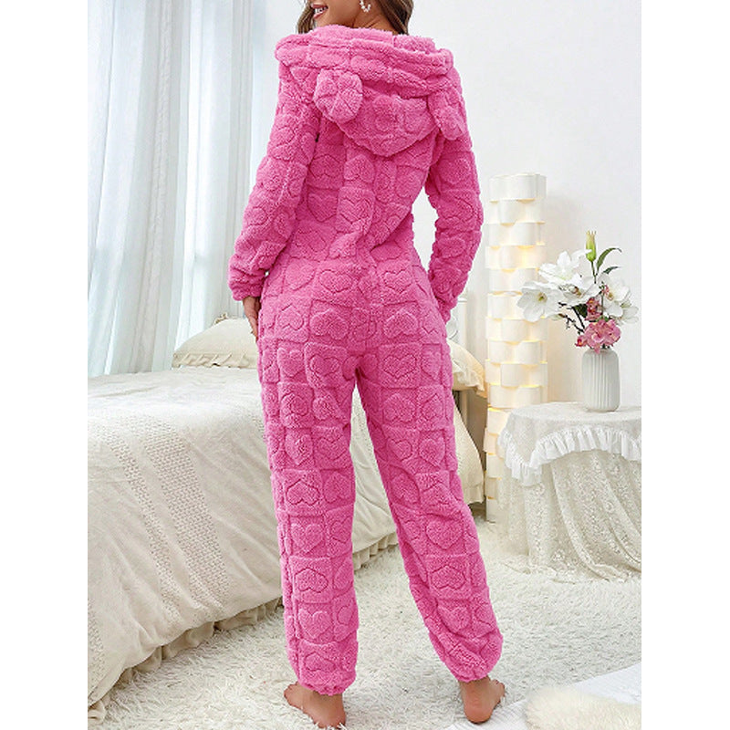 Damen Gemütlicher Fleece-Overall mit Kapuze EB