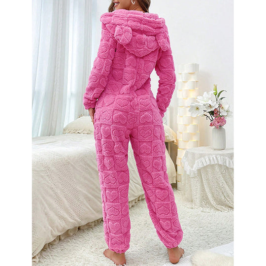 Damen Gemütlicher Fleece-Overall mit Kapuze EB