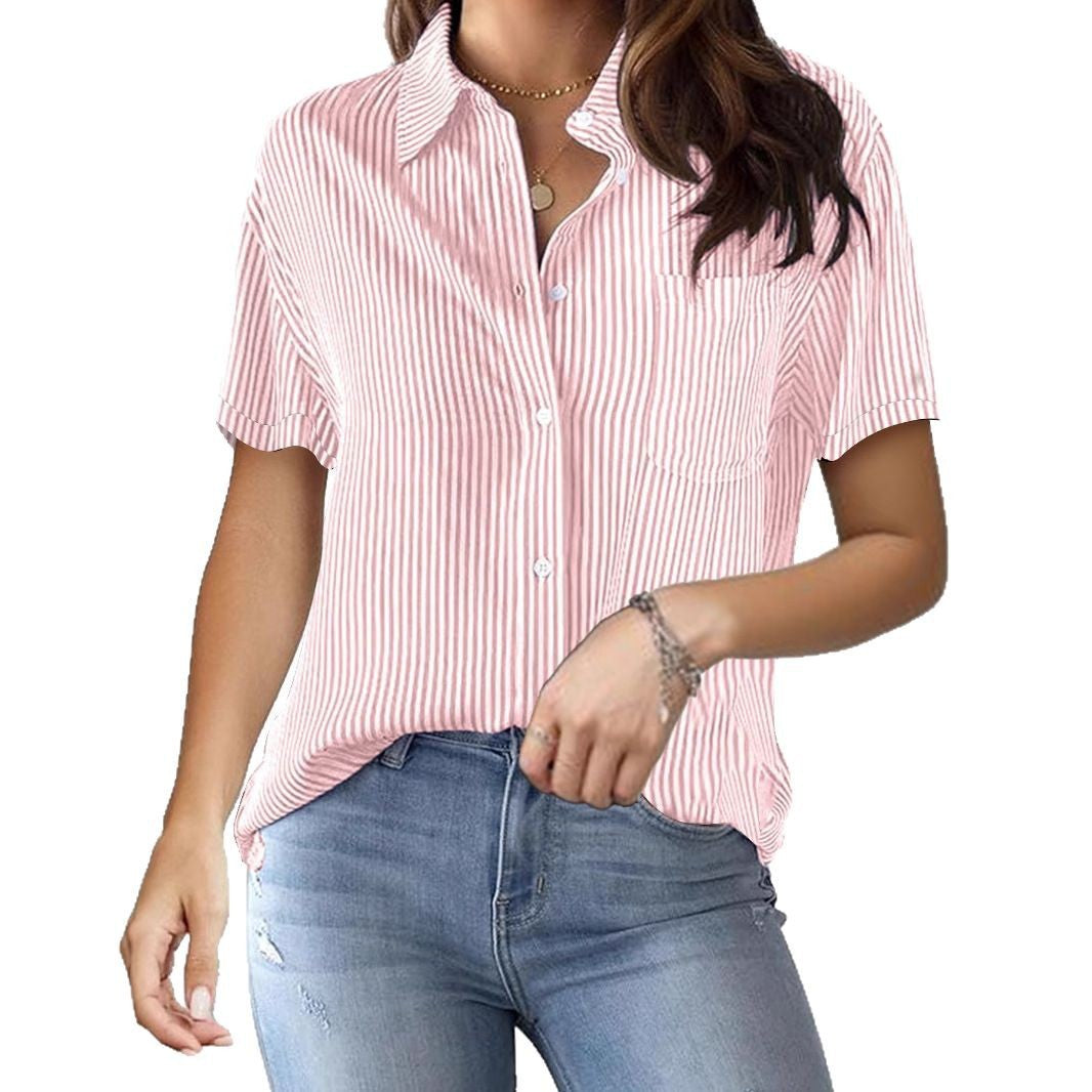 Damen Kurzarmbluse mit elegantem Streifenmuster und bequemen Schnitt EB