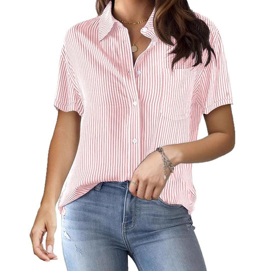 Damen Kurzarmbluse mit elegantem Streifenmuster und bequemen Schnitt EB