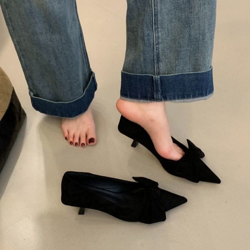 Damen elegante spitze Pumps mit zarter Schleifenverzierung EB
