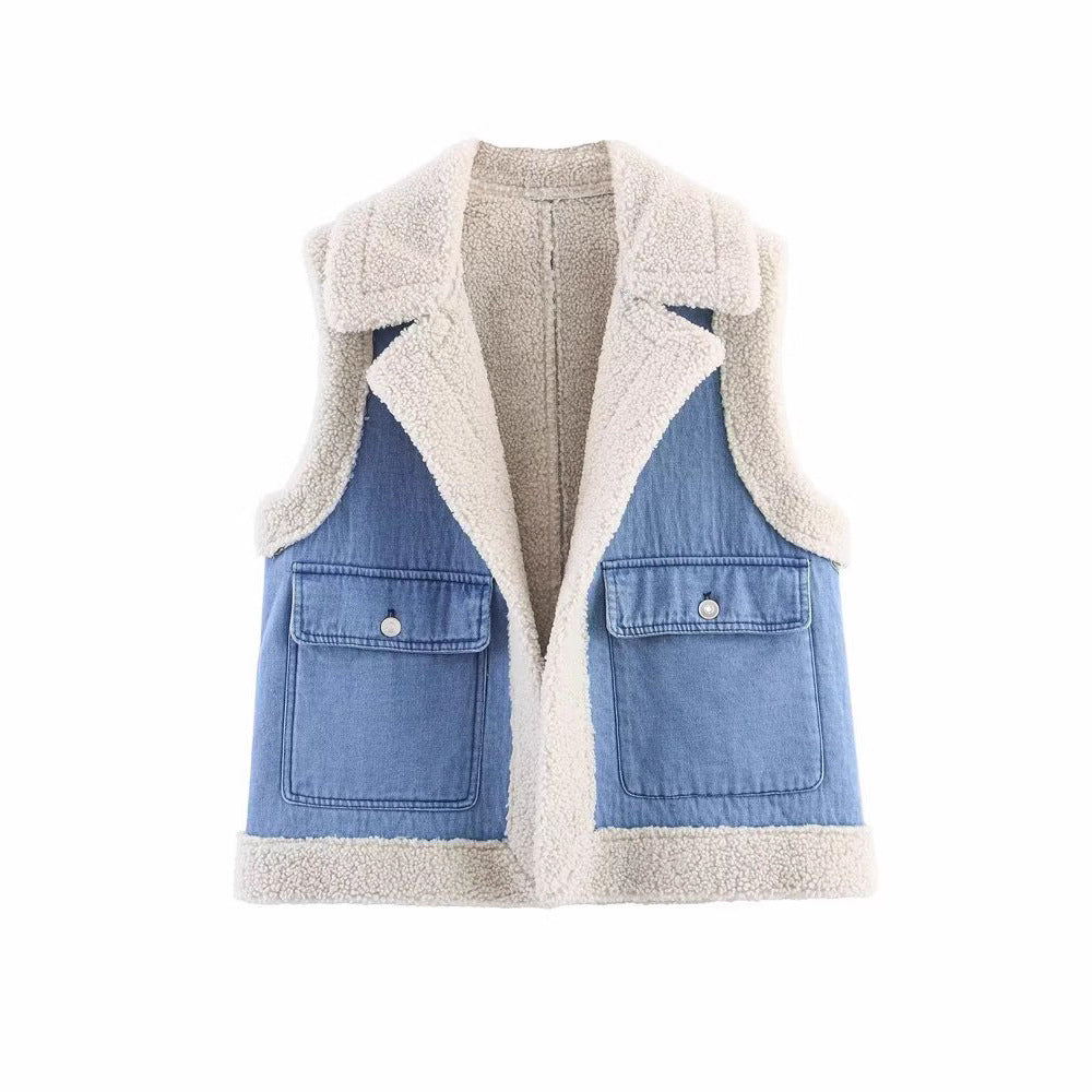 Damen Weste im Vintage-Style aus Denim mit Fleecefutter EB