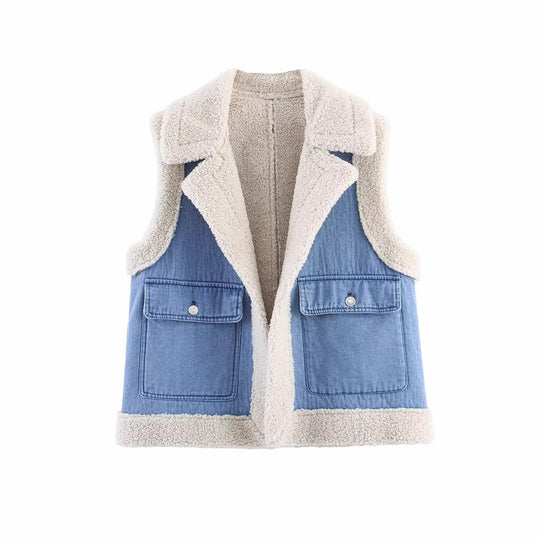 Damen Weste im Vintage-Style aus Denim mit Fleecefutter EB