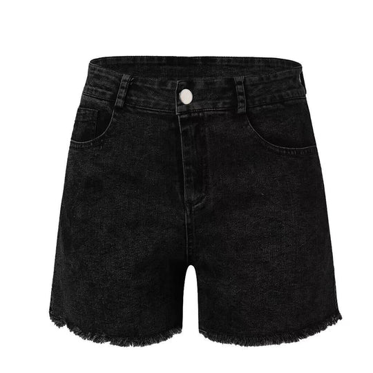 Damen Hochtaillierte Jeans-Shorts mit fransigem Saum EB