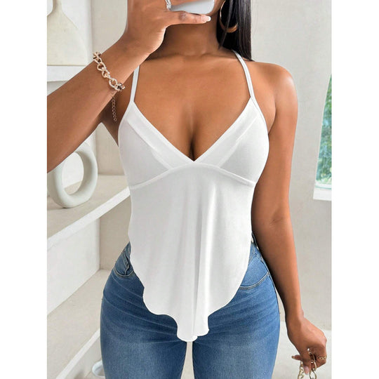 Damen Mit Spitzenabschluss geschnittenes Spaghetti-Top EB