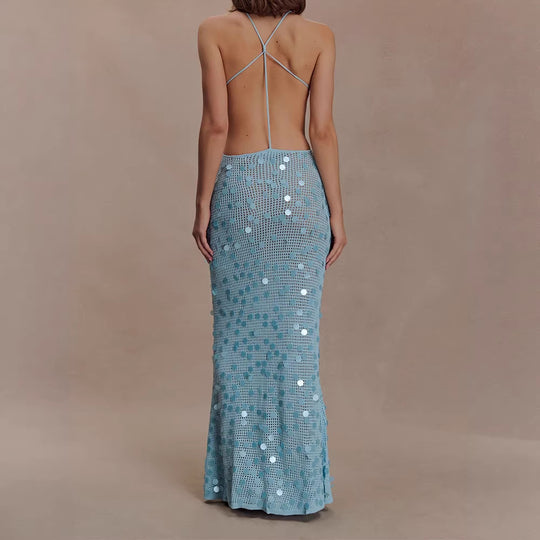 Damen Elegantes Maxikleid mit funkelnden Applikationen EB