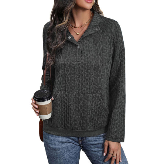 Damen modische Kapuzenpullover mit Knopfleiste und Kängurutasche EB