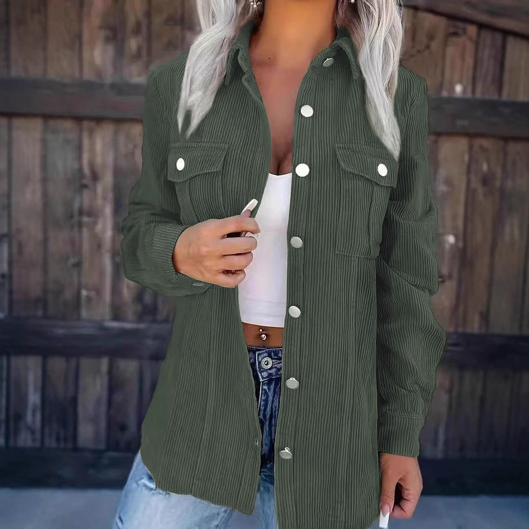 Damen Casual Hemdjacke mit strukturiertem Design und funktionalen Taschen EB