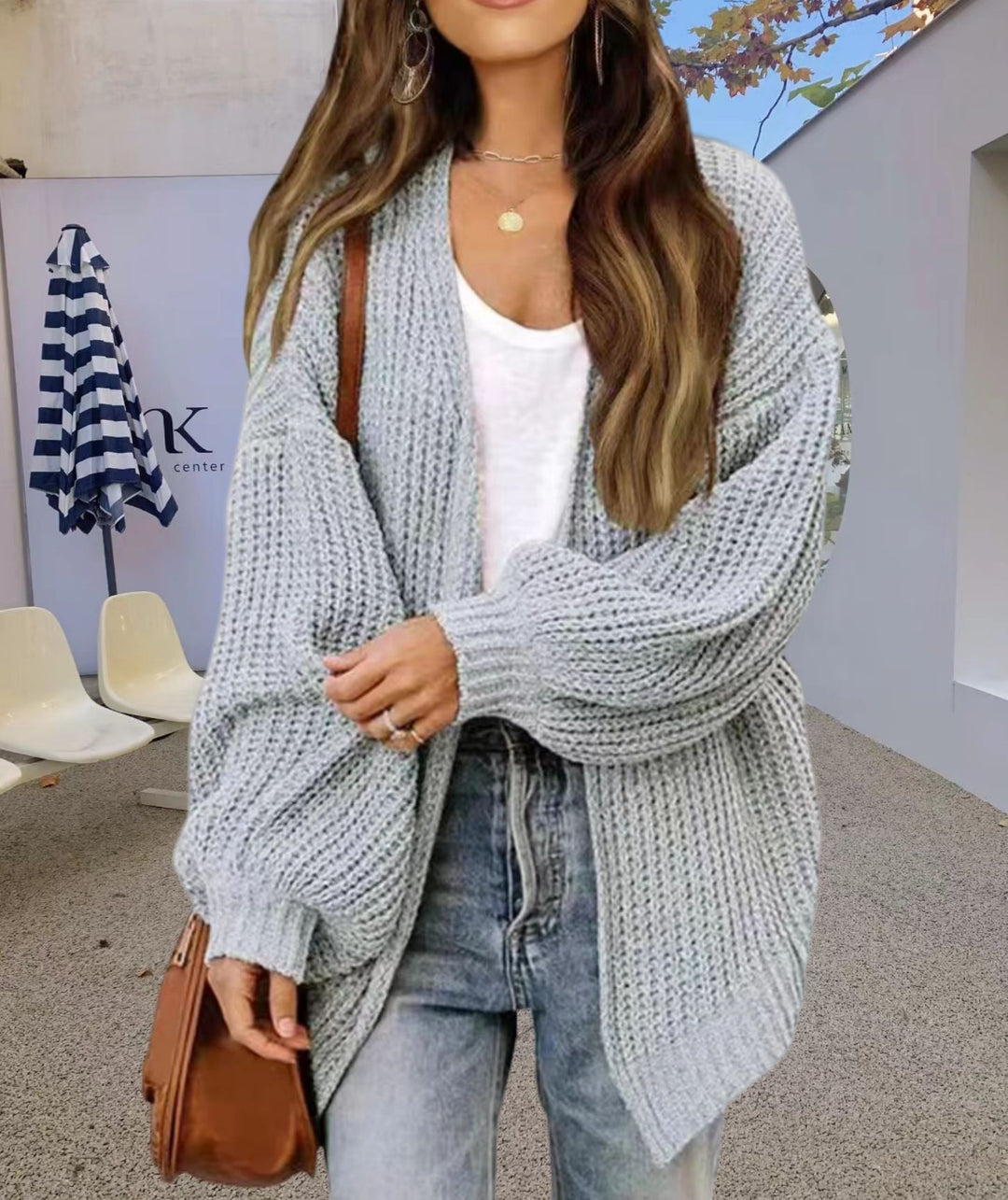 Damen Grobstrick Cardigan mit weitem Schnitt EB