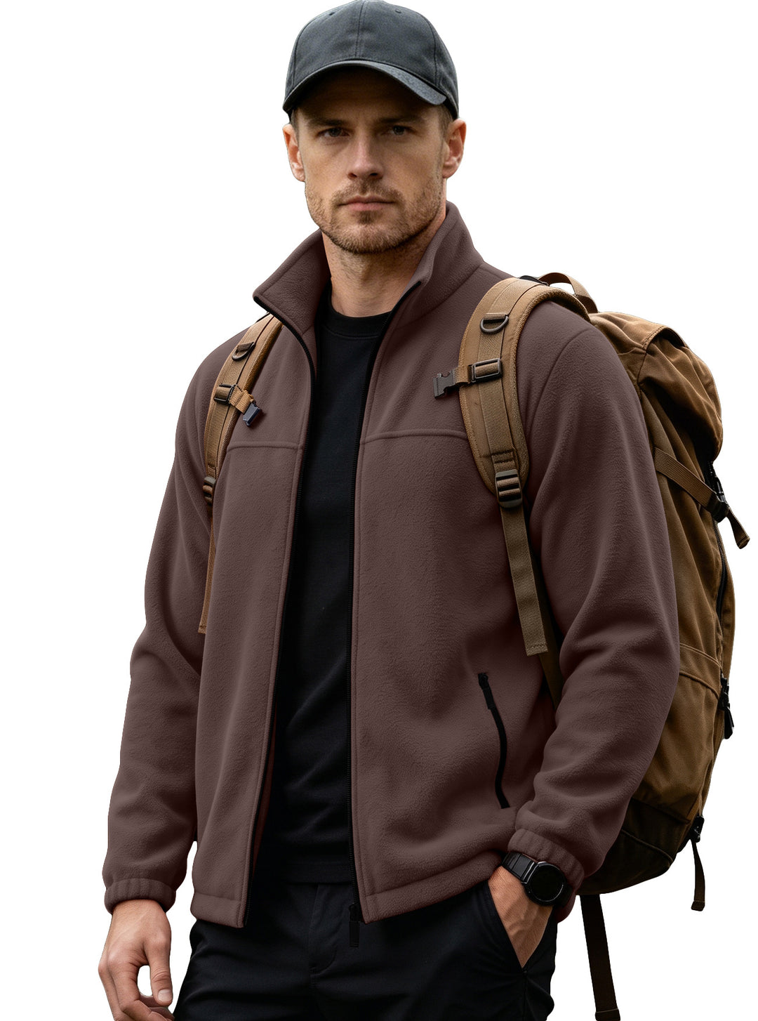 Herren Leichte Outdoor-Fleecejacke mit Stehkragen und Reißverschlusstaschen EB