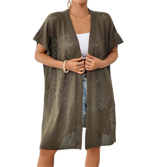Damen luftiger Strick-Kimono mit floralem Lochmuster EB