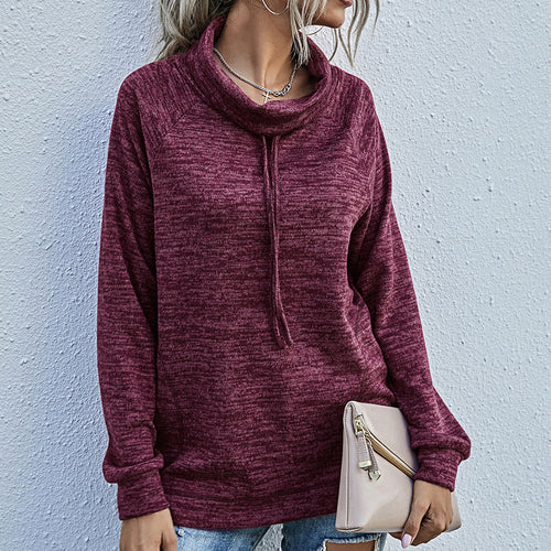 Damen lässiger Pullover mit hohem Kragen und praktischen Taschen EB
