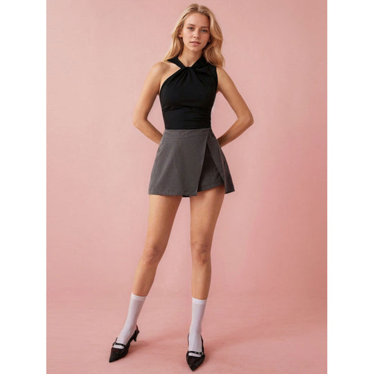 Damen Sportliches Tank-Top mit gefaltetem Ausschnitt und asymmetrischem Schnitt EB