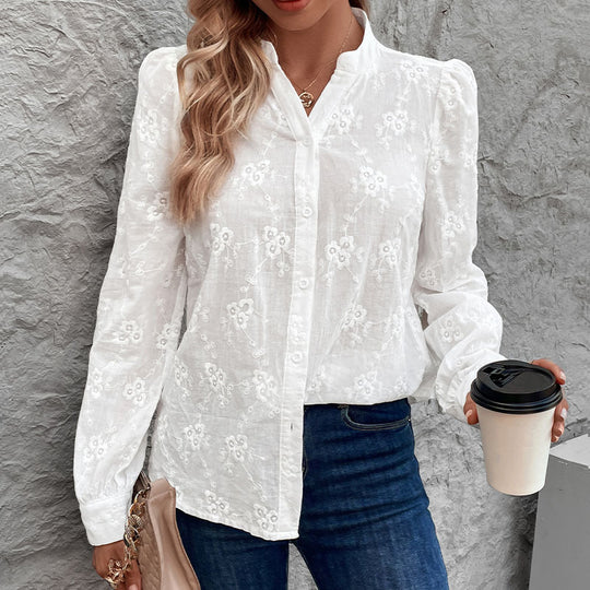 Damen Bluse mit floralem Stickdesign EB