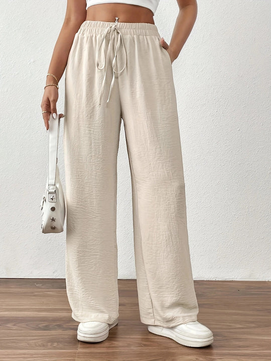 Damen Sommerliche Palazzo-Hose mit elastischem Bund und Bindegürtel EB