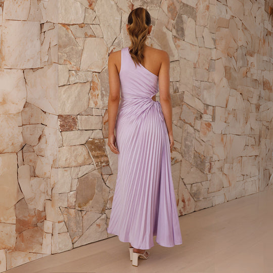 Damen Plissee-Maxikleid mit asymmetrischem Ausschnitt und seitlichem Cut-Out EB