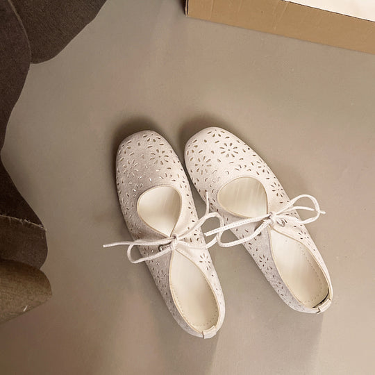 Damen Ballerinas mit luftigem Lochmuster und bequemem Schnürdesign EB