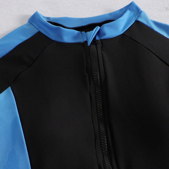 Damen Sportliches Langarm-Bikini-Set mit Zip und modischen Kontrastdetails EB