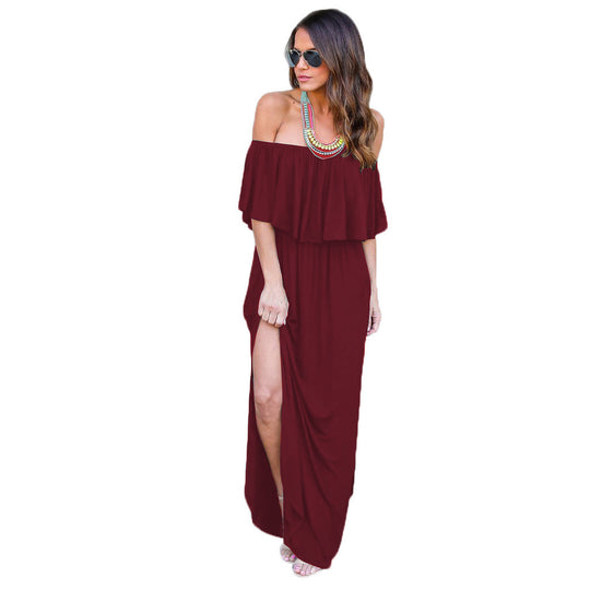 Damen Maxikleid mit schulterfreiem Design und Rüschendetail EB