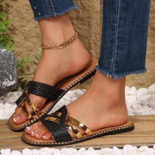 Damen Riemchen-Sandalen mit geflochtenem Design und funkelnden Akzenten EB