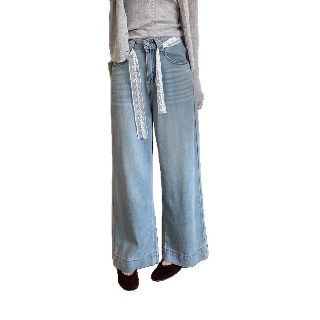 Damen Weite High-Waist Jeans mit dekorativem Kordelzug EB