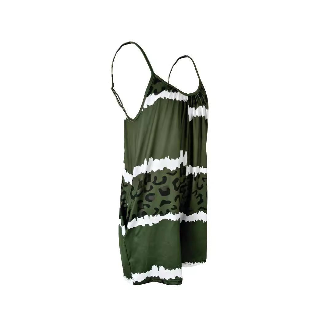Damen luftiger Overall mit Spaghettiträgern und modischem Tierdesign EB