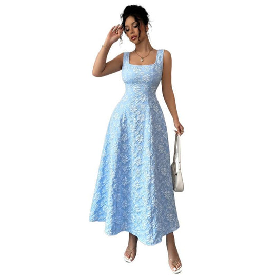 Damen Elegantes Maxikleid mit floralem Stickdesign und A-Linien Schnitt EB