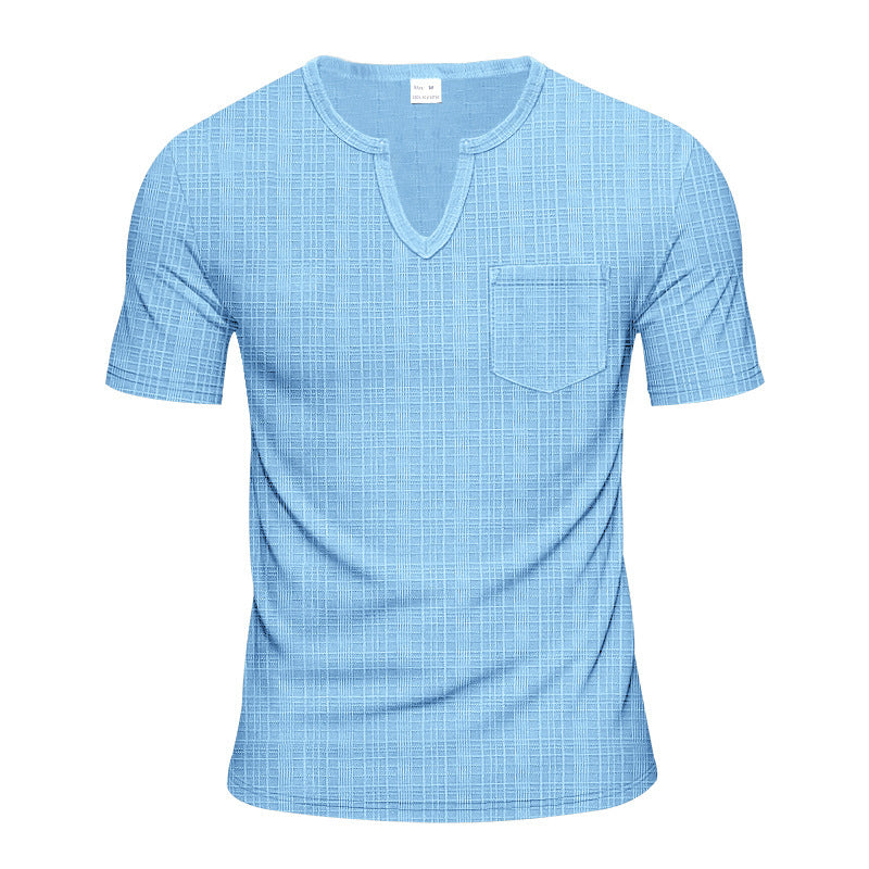 Herren Kurzarm V-Ausschnitt T-Shirt mit Brusttasche EB