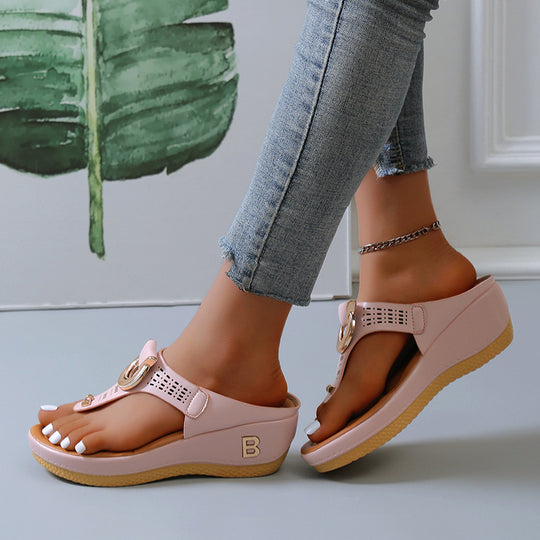Damen Wedge-Pantoletten mit modischem Dekor und ergonomischem Design EB