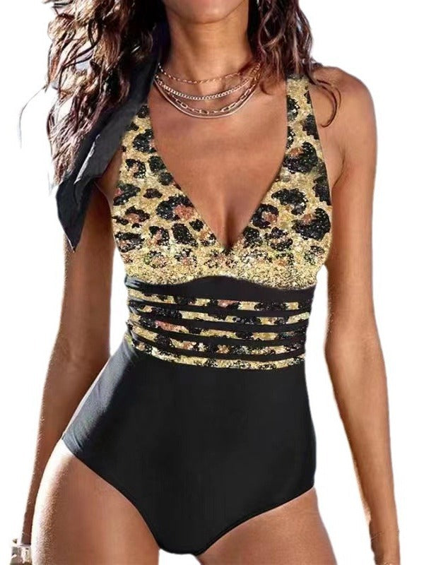 Damen Einteiliger Badeanzug mit figurformendem Design und tiefem V-Ausschnitt EB