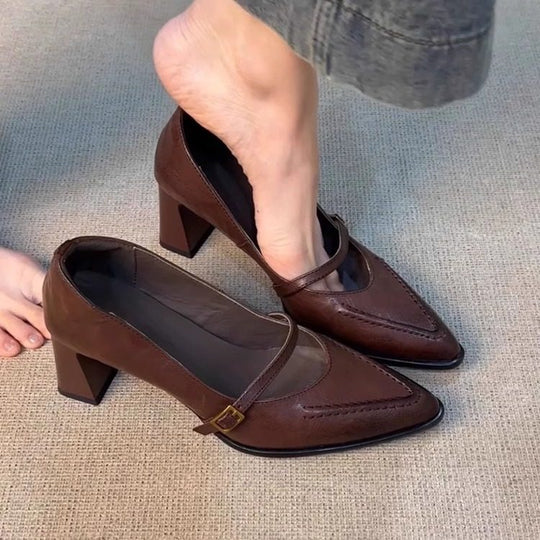 Damen elegante Mary Jane Pumps mit modischem Riemchen und komfortablem Blockabsatz EB