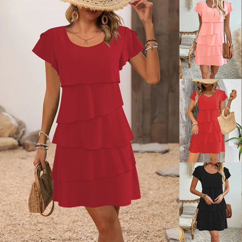 Damen Luftiges Lagenkleid mit Rüschendetails EB