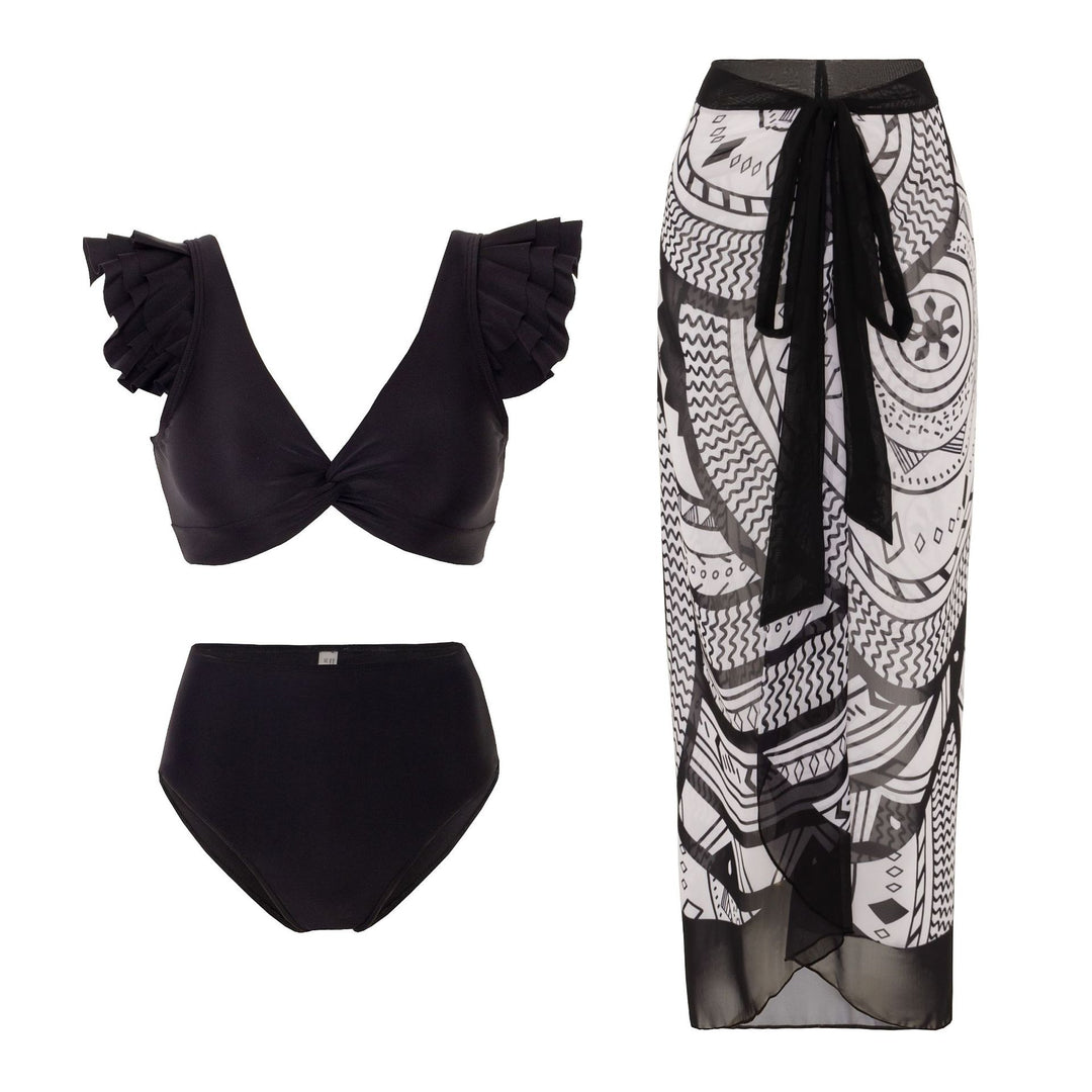 Damen Bikini-Set mit charmantem Rüschendesign und eleganter Strandumhüllung EB