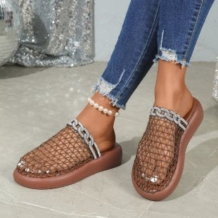 Damen Modische Plateau-Mules mit dekorativem Kettenbesatz EB