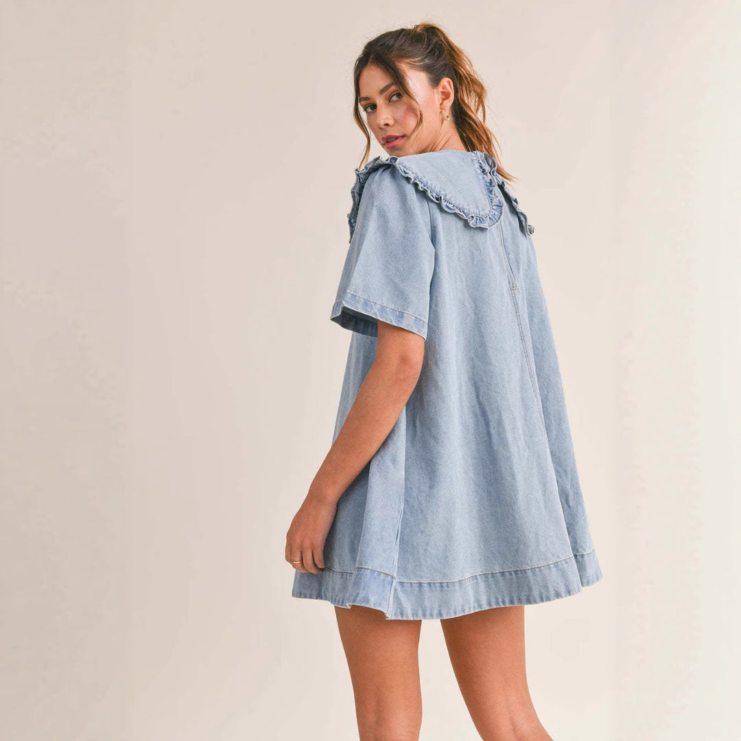 Damen Jeanskleid mit eleganter Rüschenkragenverarbeitung EB