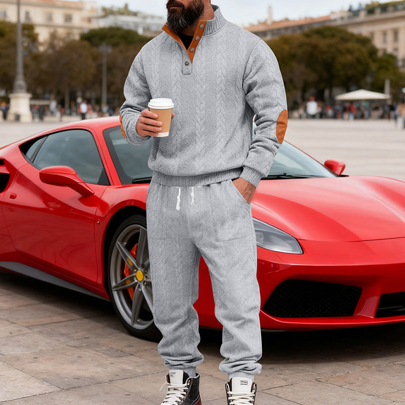 Herren Strick-Jogginganzug mit modischem Kragen und praktischen Taschen EB