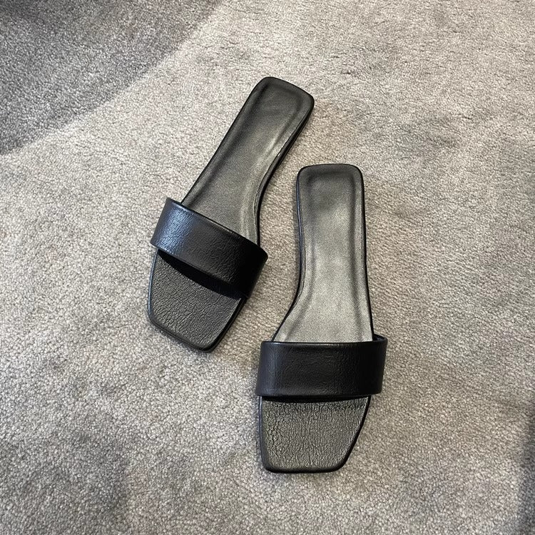 Damen Elegante Slippers mit breitem Riemen und quadratischer Zehenpartie EB