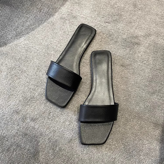 Damen Elegante Slippers mit breitem Riemen und quadratischer Zehenpartie EB