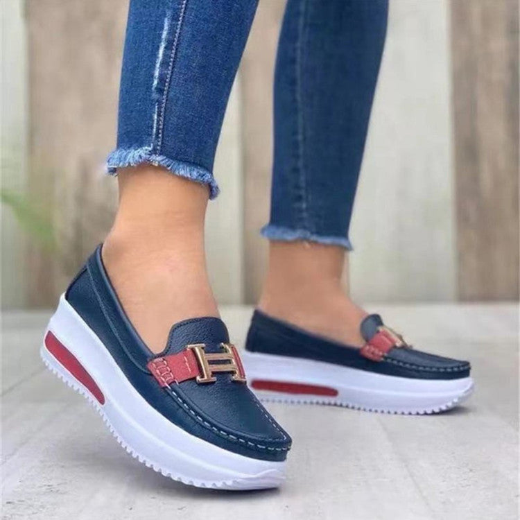 Damen modische Slip-On Mokassins mit eleganter Schnalle und bequemer Sohle EB
