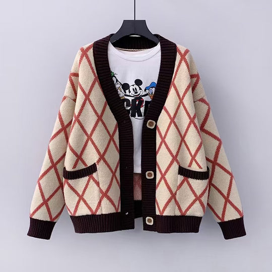 Damen Grobstrickcardigan mit Karomuster EB