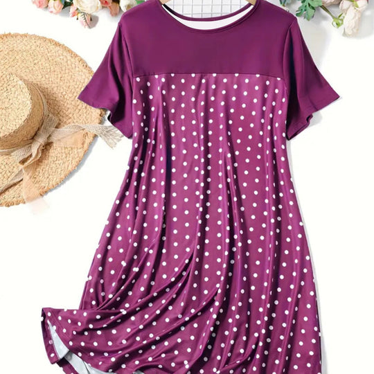 Damen Polka Dot Sommerkleid mit lässigem Schnitt und weichem Material EB